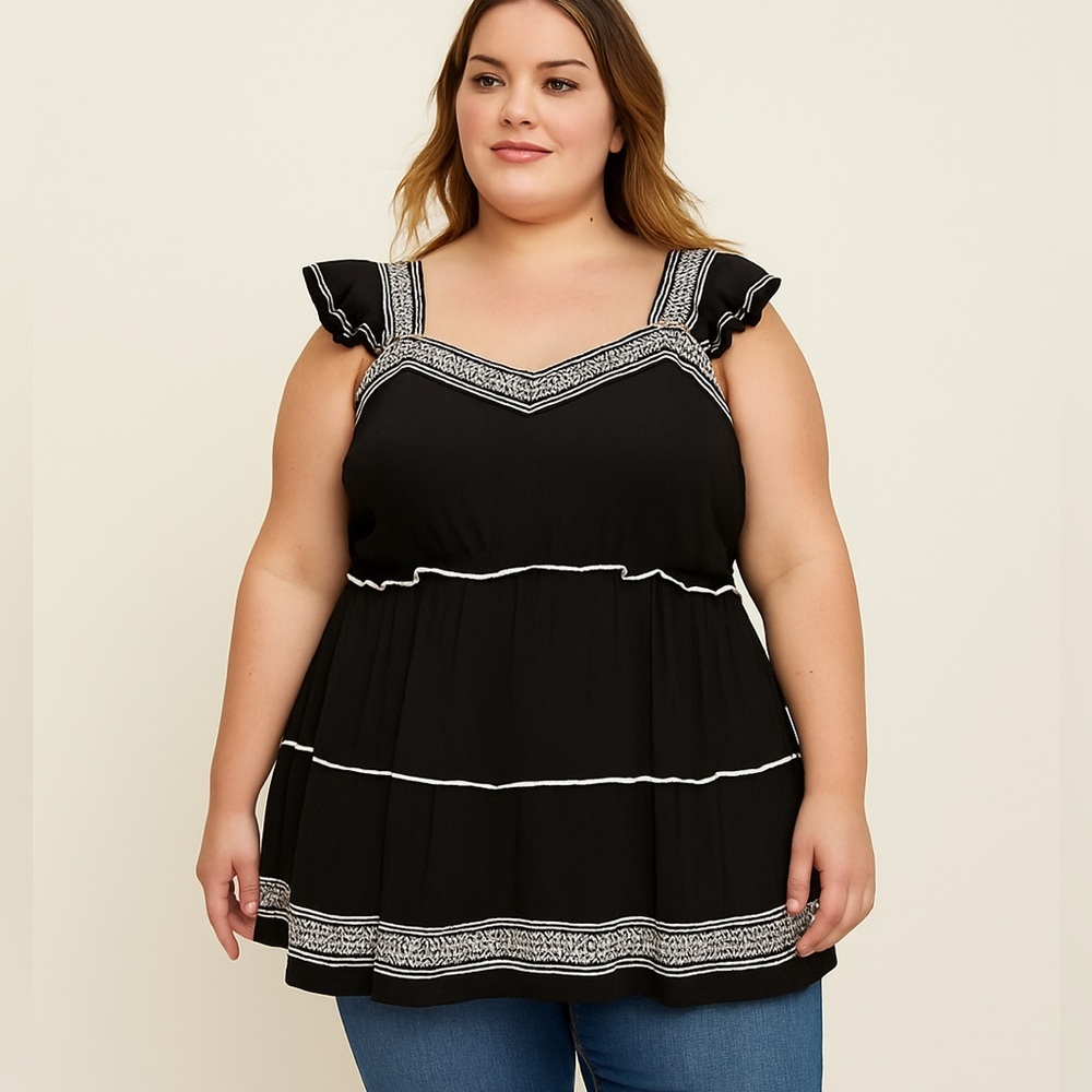Torrid Black and White Lace Trim Tank‎ Top - Size 3X